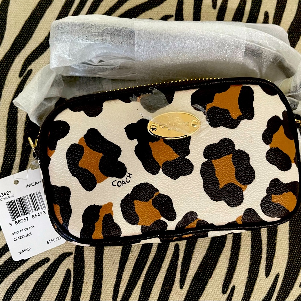 Coach Ocelot Print Double Zip Crossbody Bag NWT